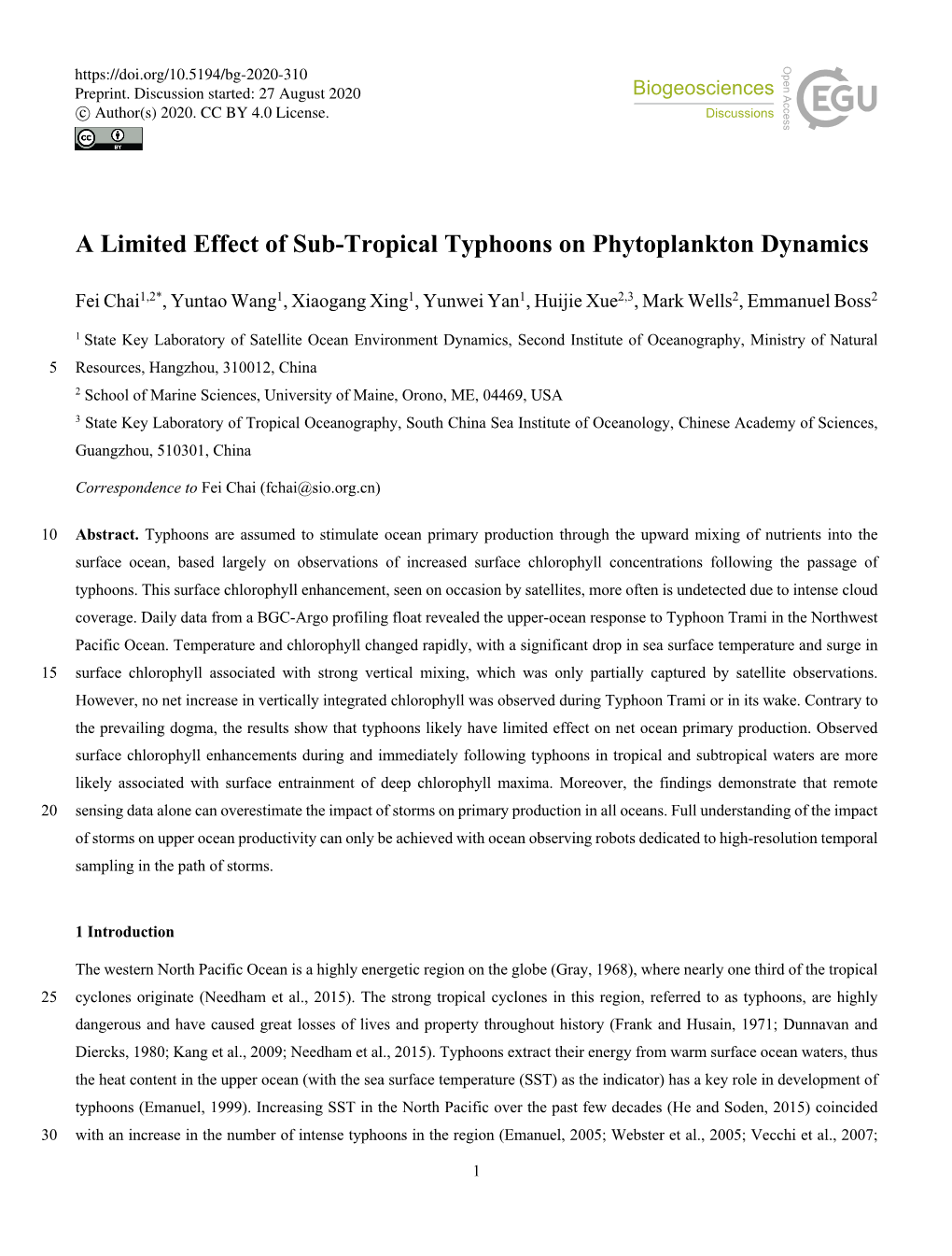 A Limited Effect of Sub-Tropical Typhoons on Phytoplankton Dynamics