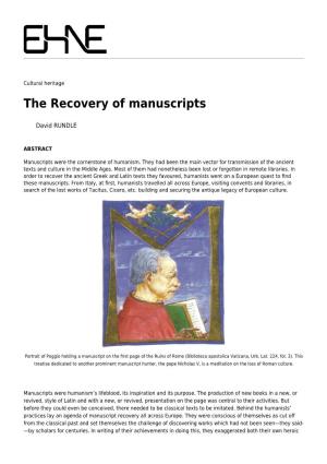The Recovery of Manuscripts