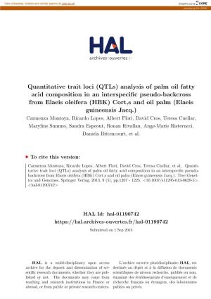 Quantitative Trait Loci (Qtls) Analysis of Palm Oil Fatty Acid Composition In