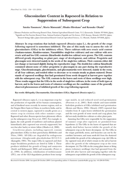 Glucosinolate Content in Rapeseed in Relation to Suppression of Subsequent Crop