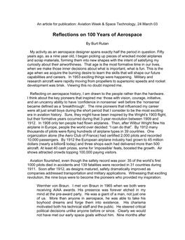 Reflections on 100 Years of Aerospace