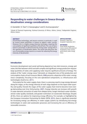 Responding to Water Challenges in Greece Through Desalination: Energy Considerations
