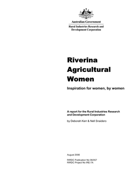 Riverina Agricultural Women Inspiration for Women, by Women