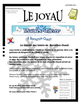 JANVIER 2011 Distribué Gratuitement English À Barnston-Ouest Version Last Page