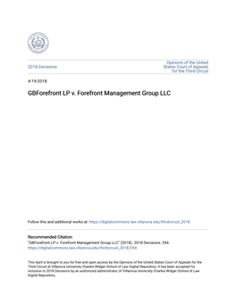 Gbforefront LP V. Forefront Management Group LLC