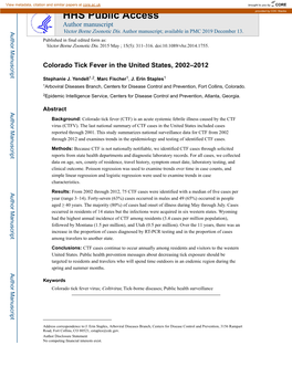 Colorado Tick Fever in the United States, 2002–2012