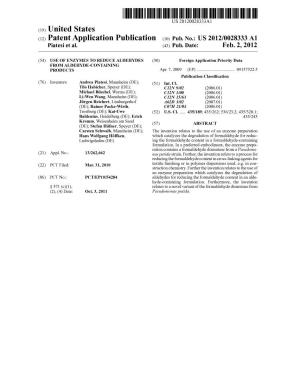 (12) Patent Application Publication (10) Pub. No.: US 2012/0028333 A1 Piatesi Et Al