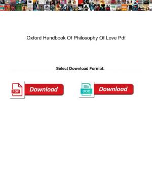 Oxford Handbook of Philosophy of Love Pdf