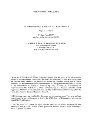 Nber Working Paper Series the Indeterminacy School