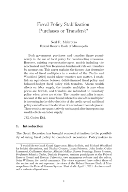 Fiscal Policy Stabilization: Purchases Or Transfers?∗