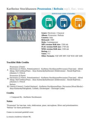 Karlheinz Stockhausen Prozession / Refrain Mp3, Flac, Wma
