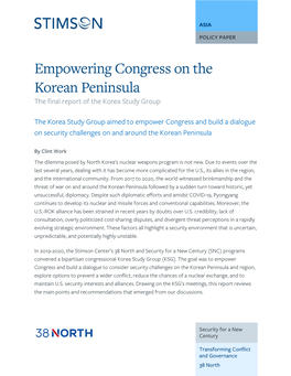 Empowering Congress on the Korean Peninsula the ﬁnal Report of the Korea Study Group