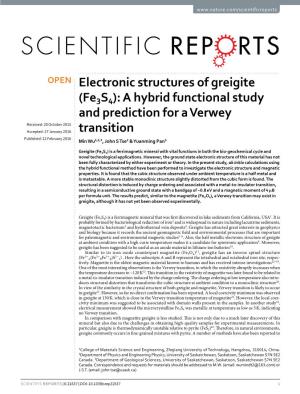 Electronic Structures of Greigite (Fe3s4): a Hybrid Functional Study and Prediction for a Verwey Transition