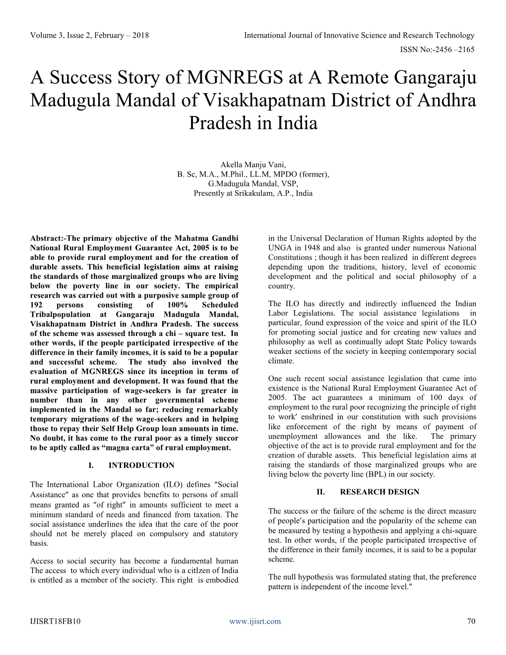 A Success Story of MGNREGS at a Remote Gangaraju Madugula Mandal of Visakhapatnam District of Andhra Pradesh in India