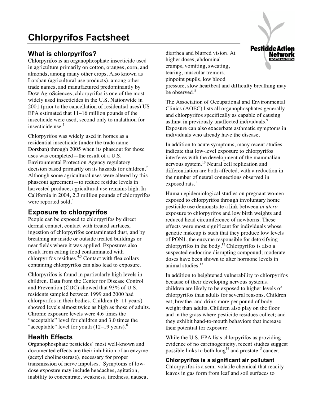 Chlorpyrifos Factsheet