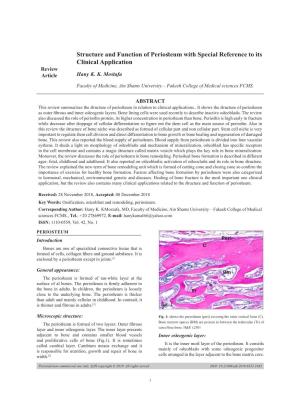 Structure and Function of Periosteum with Special Reference to Its Clinical Application Review Article Hany K