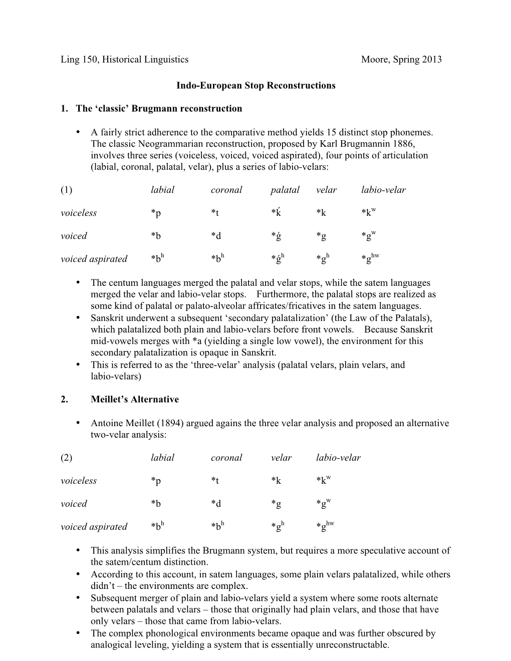 Ling 150, Historical Linguistics Moore, Spring 2013 Indo-European