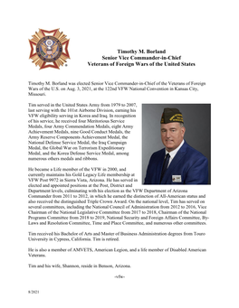 Timothy M. Borland Senior Vice Commander-In-Chief Veterans of Foreign Wars of the United States