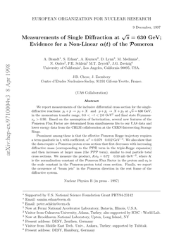 Measurements of Single Diffraction at √S = 630