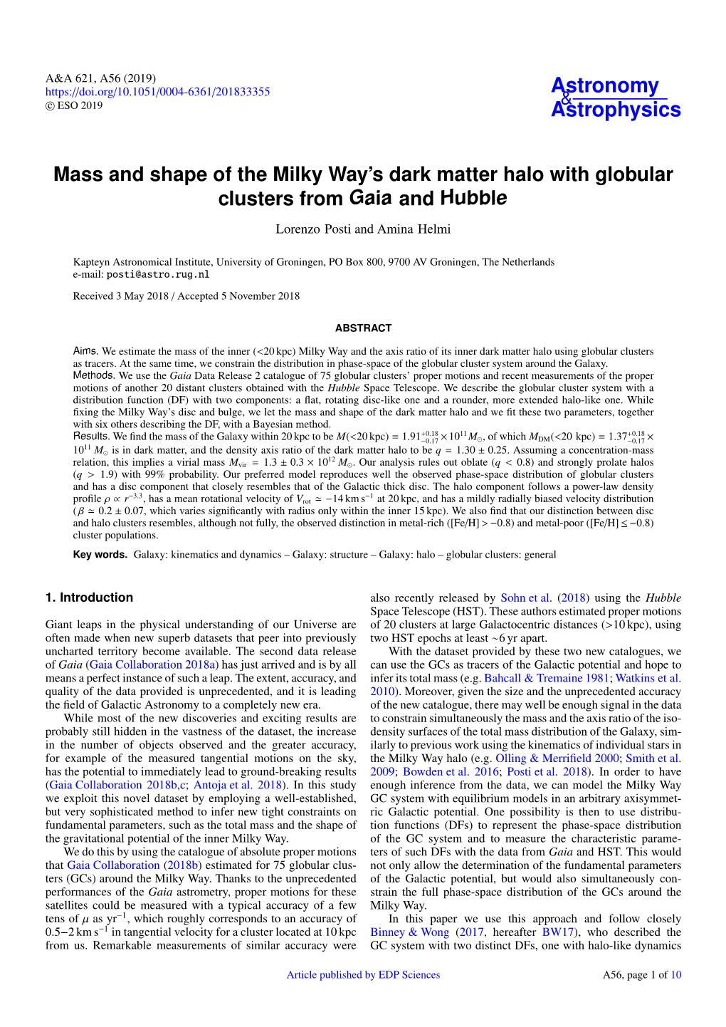 Mass and Shape of the Milky Way's Dark Matter Halo with Globular