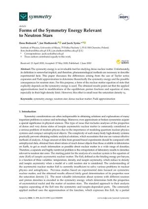 Forms of the Symmetry Energy Relevant to Neutron Stars