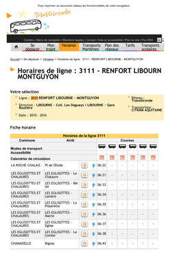 Horaires De Ligne : 3111 - RENFORT LIBOURNE - MONTGUYON Horaires De Ligne : 3111 - RENFORT LIBOURN MONTGUYON