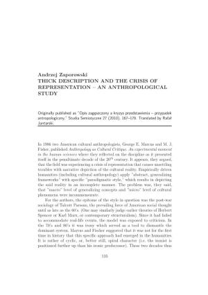 Thick Description and the Crisis of Representation – an Anthropological Study