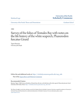 Survey of the Fishes of Tomales Bay with Notes on the Life History of the White Seaperch, Phanerodon Furcatus Girard Tapan Banerjee University of the Pacific