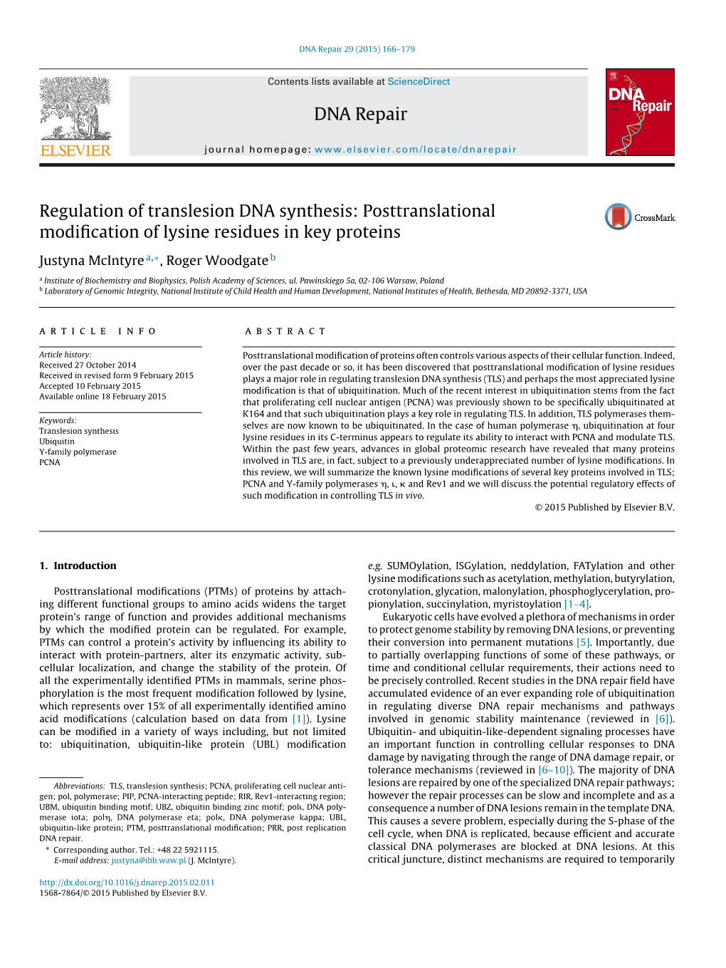 Regulation of Translesion DNA Synthesis: Posttranslational