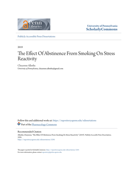 The Effect of Abstinence from Smoking on Stress Reactivity" (2019)