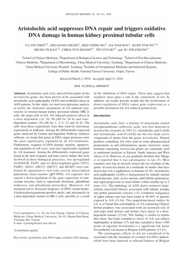 Aristolochic Acid Suppresses DNA Repair and Triggers Oxidative DNA Damage in Human Kidney Proximal Tubular Cells