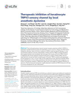Therapeutic Inhibition of Keratinocyte TRPV3 Sensory Channel by Local