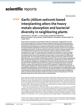 (Allium Sativum) Based Interplanting Alters the Heavy Metals Absorption