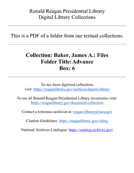 Baker, James A.: Files Folder Title: Advance Box: 6