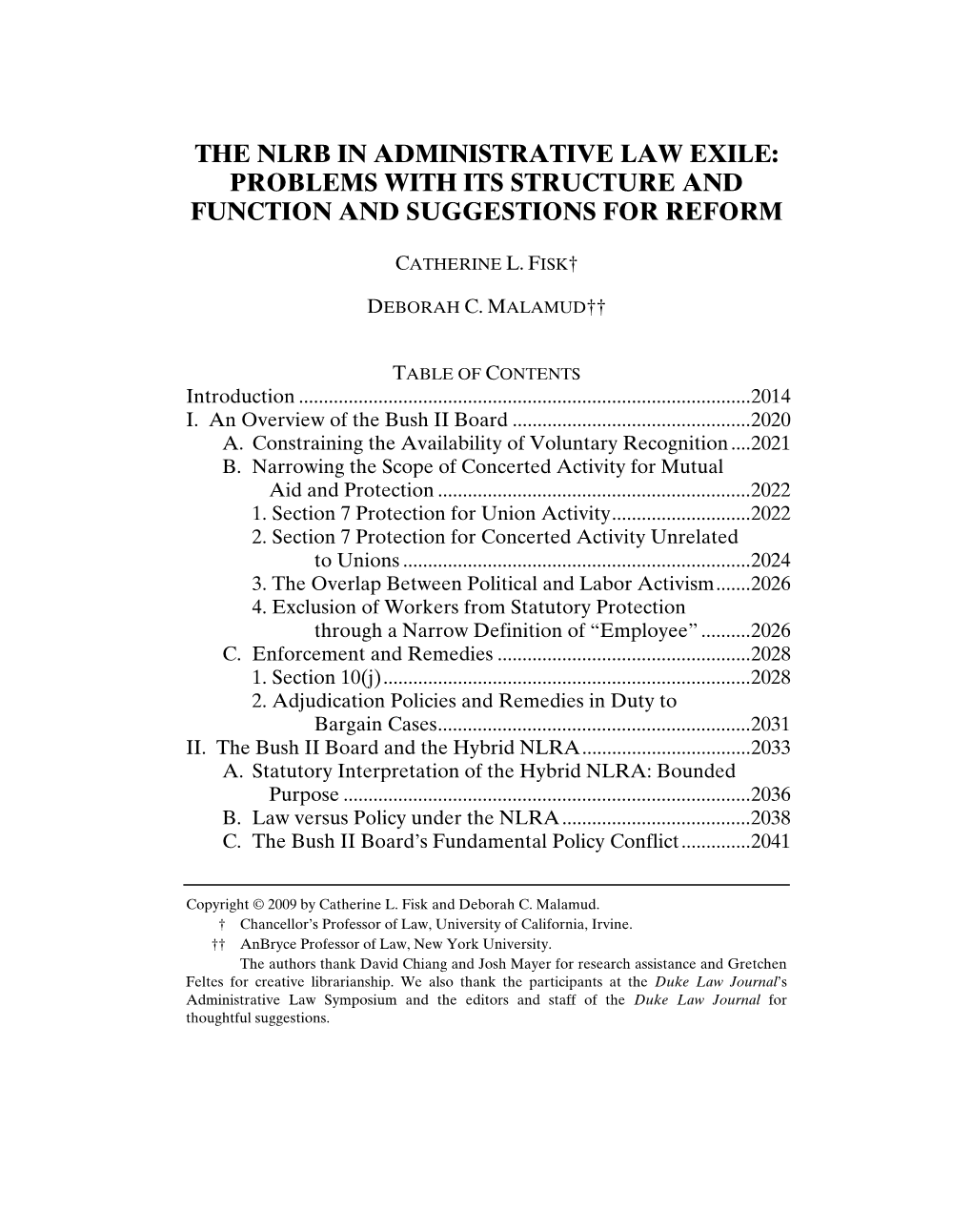 The Nlrb in Administrative Law Exile: Problems with Its Structure and Function and Suggestions for Reform