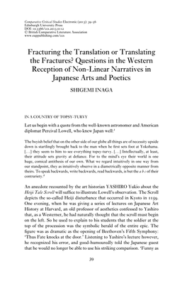 Fracturing the Translation Or Translating the Fractures? Questions in the Western Reception of Non-Linear Narratives in Japanese Arts and Poetics