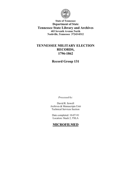 TENNESSEE MILITARY ELECTION RECORDS, 1796-1862 Record
