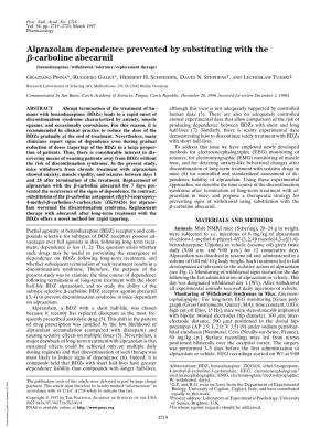 Alprazolam Dependence Prevented by Substituting with the ß-Carboline