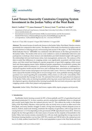 Land Tenure Insecurity Constrains Cropping System Investment in the Jordan Valley of the West Bank
