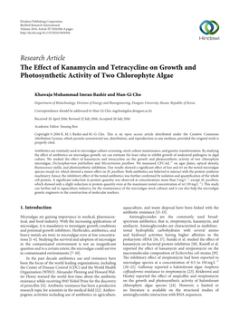 The Effect of Kanamycin and Tetracycline on Growth and Photosynthetic Activity of Two Chlorophyte Algae