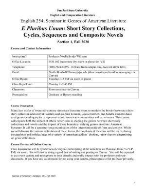 E Pluribus Unum: Short Story Collections, Cycles, Sequences and Composite Novels Section 1, Fall 2020