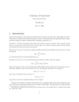 Calculus of Variations∗ (Com S 477/577 Notes)