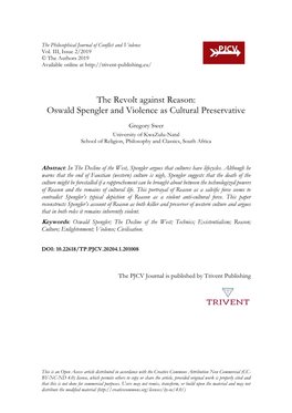 The Revolt Against Reason: Oswald Spengler and Violence As Cultural Preservative