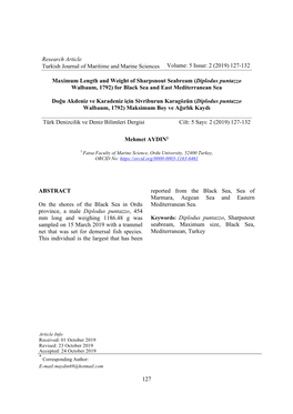 127 Research Article Turkish Journal of Maritime and Marine Sciences Volume