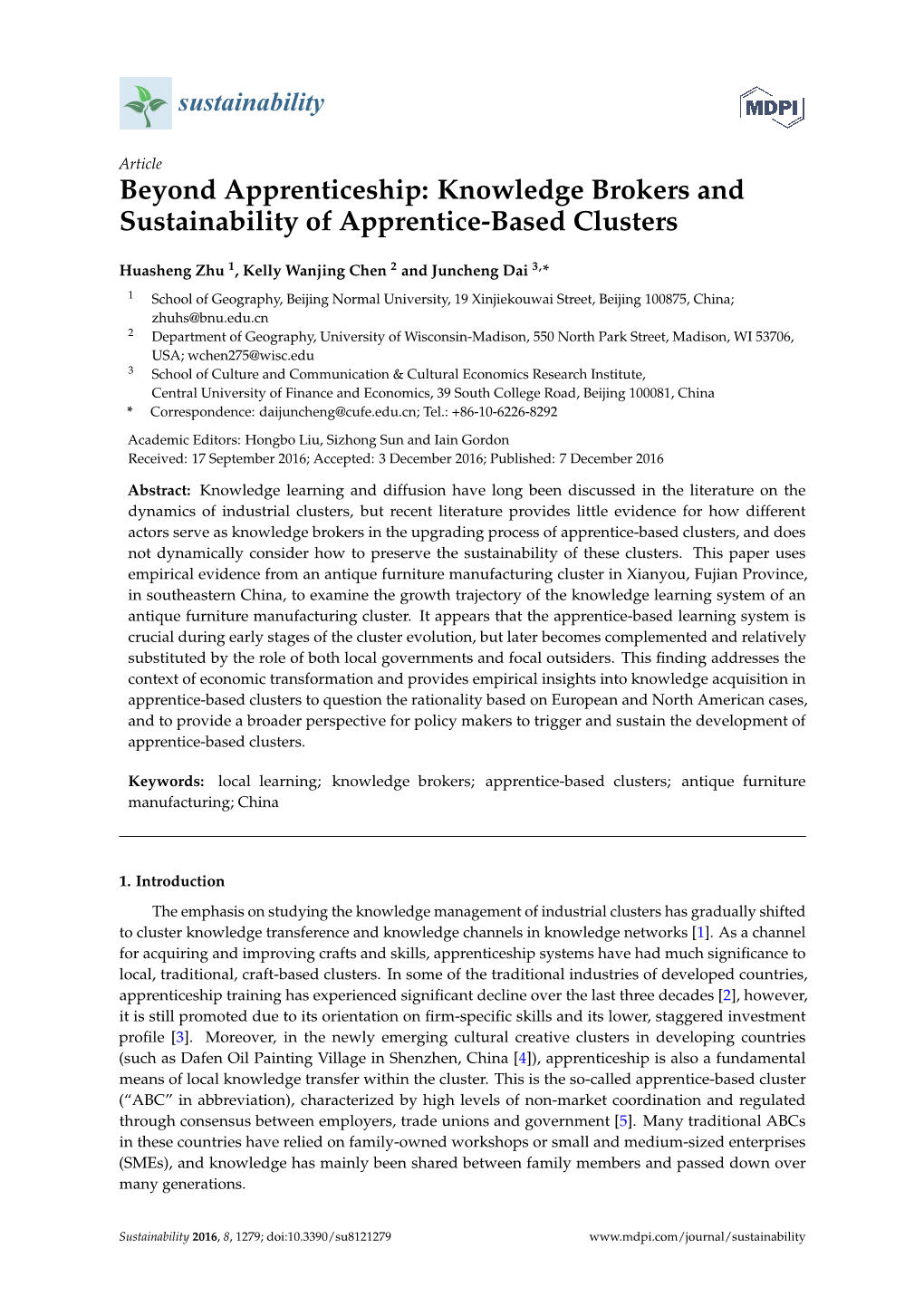 Knowledge Brokers and Sustainability of Apprentice-Based Clusters