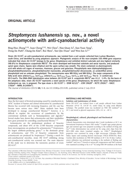 Streptomyces Lushanensis Sp. Nov., a Novel Actinomycete with Anti-Cyanobacterial Activity