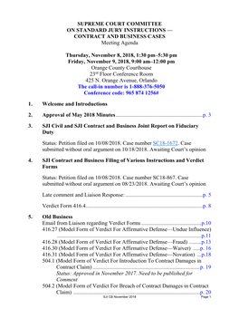 SUPREME COURT COMMITTEE on STANDARD JURY INSTRUCTIONS — CONTRACT and BUSINESS CASES Meeting Agenda
