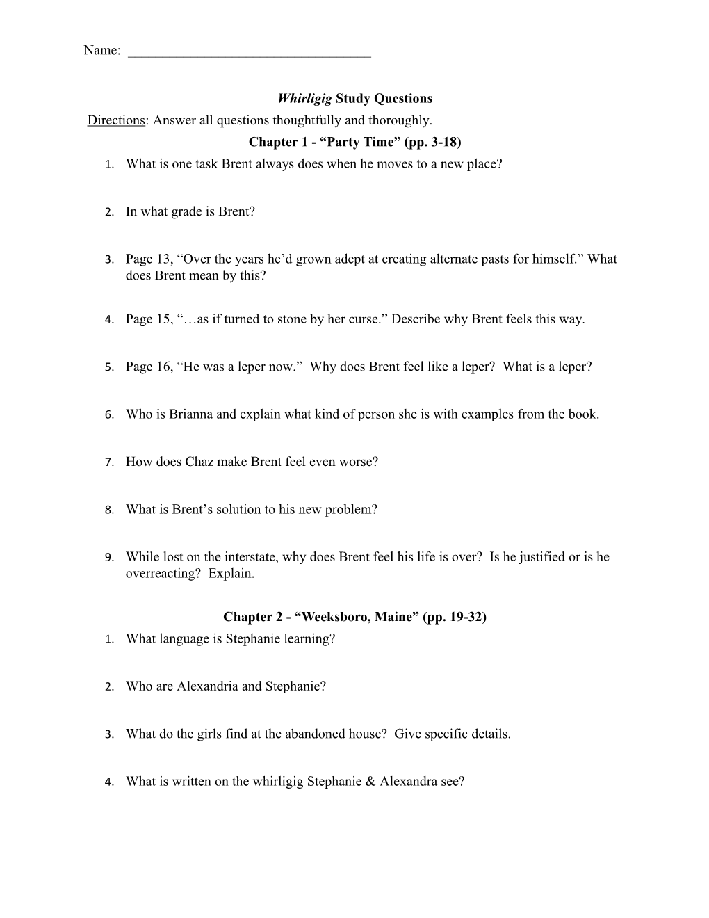 Whirligig Study Questions