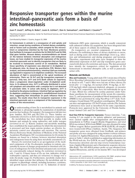 Responsive Transporter Genes Within the Murine Intestinal–Pancreatic Axis Form a Basis of Zinc Homeostasis