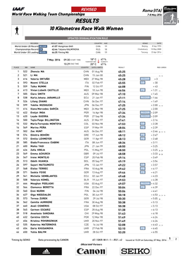 RESULTS 10 Kilometres Race Walk Women